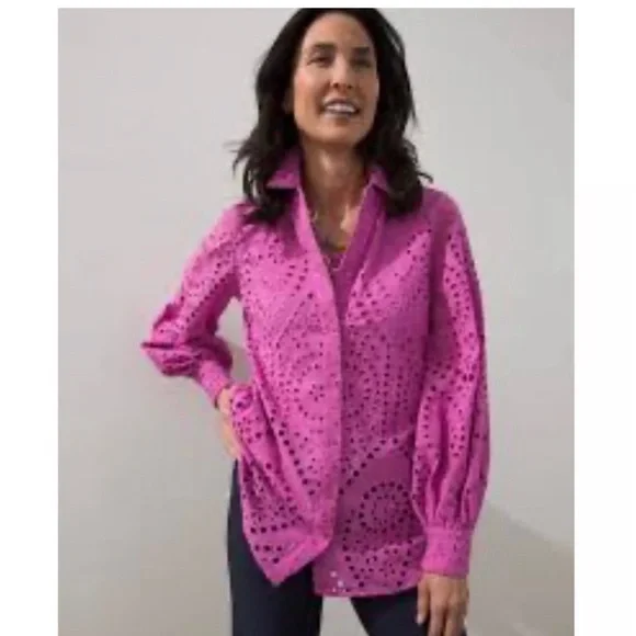 Chico's Vibrant Pink Eyelet Blouse - Picture 2 of 4